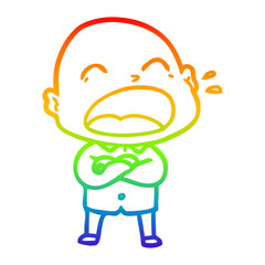rainbow gradient line drawing cartoon shouting bald man