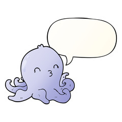 cartoon octopus and speech bubble in smooth gradient style