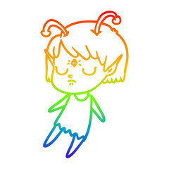 rainbow gradient line drawing cartoon alien girl