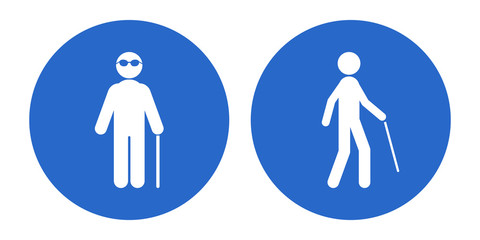 Blind person with walking cane. Vector icon.