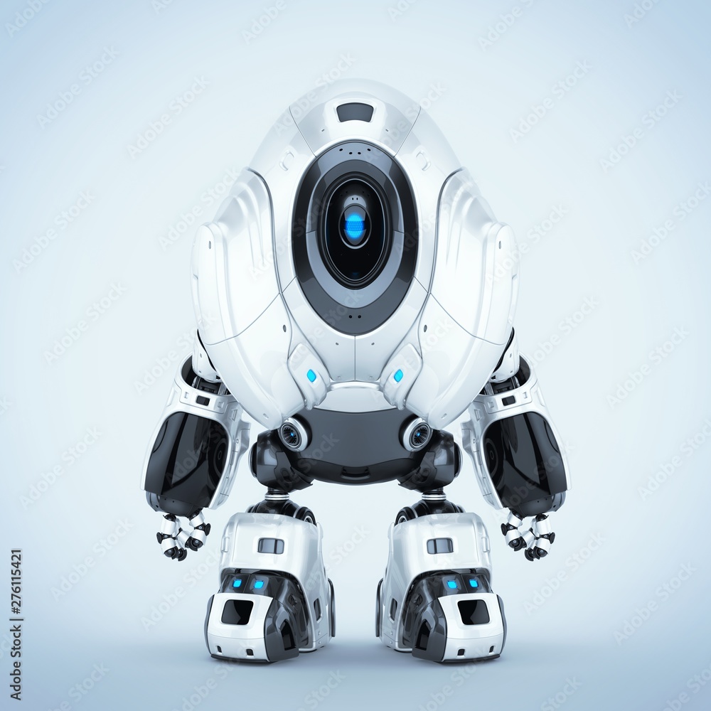 Poster alien robot with huge hood head, 3d rendering