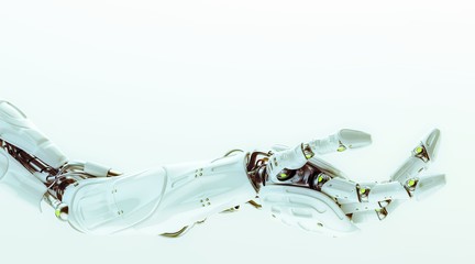 Artificial futuristic robotic arm with asking gesture, 3d render / Robotic arm stretched
