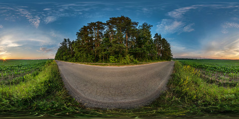 full seamless spherical hdri panorama 360 degrees angle view on gravel road among fields in summer...