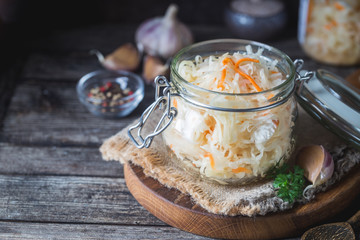 Glass jar with homemade sauerkraut