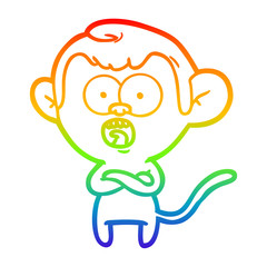 rainbow gradient line drawing cartoon shocked monkey