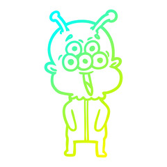cold gradient line drawing happy cartoon alien