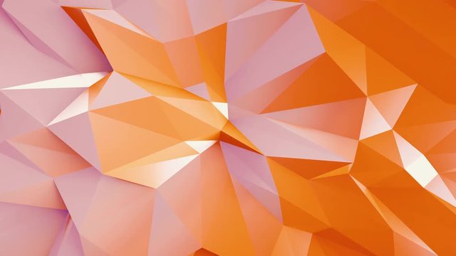 abstract geometric orange background colorful triangles morphing 3d animation loop. CGI motion design c4d render