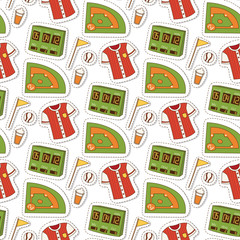 Baseball sport competition game team symbol softball play cartoon design sporting equipment seamless pattern background vector illustration