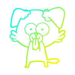 cold gradient line drawing cartoon dog with tongue sticking out