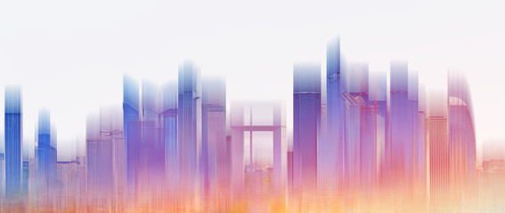 Fototapeta na wymiar Colorful building city skyline, on white background. Abstract city background
