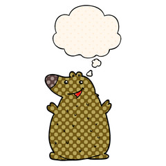 cartoon happy bear and thought bubble in comic book style