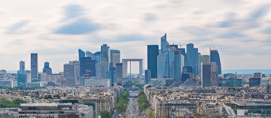 Fototapeta premium Panoramic Paris city landscape, business district modern buildings in Paris, France