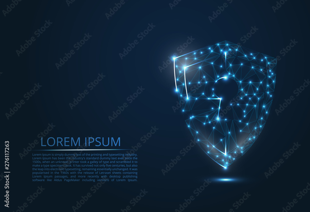 Poster abstract image of cyber security concept. shield with a keyhole icon. illustrates the idea of cybers