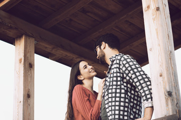 Romantic loving couple staring at each other