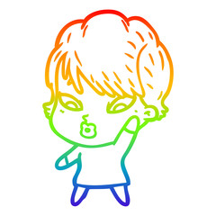 rainbow gradient line drawing cartoon woman
