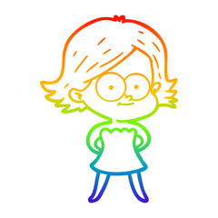 rainbow gradient line drawing happy cartoon girl