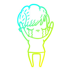 cold gradient line drawing cartoon woman crying