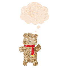 cartoon teddy bear and thought bubble in retro textured style