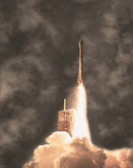 Flying rocket. The elements of this image furnished by NASA.