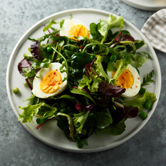 Green salad with hard boiled eggs