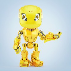 Gesturing yellow robot, 3d rendering