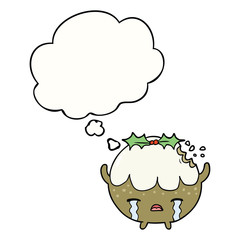 cartoon chrstmas pudding and thought bubble