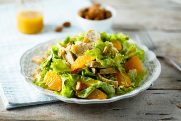 Homemade chicken salad with orange and almond