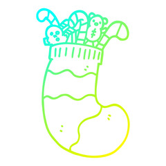 cold gradient line drawing cartoon christmas stocking full of toys