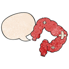 cartoon colon and speech bubble in retro texture style