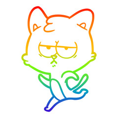 rainbow gradient line drawing bored cartoon cat