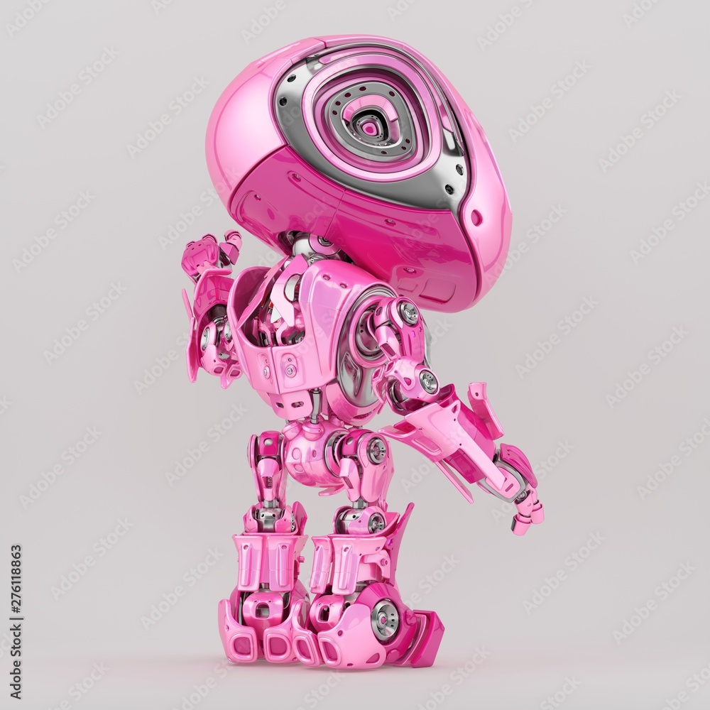 Aufkleber gesturing robot character in girlish pink color, back view 3d rendering