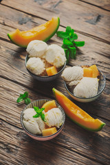 Delisious ice cream with melon and mint