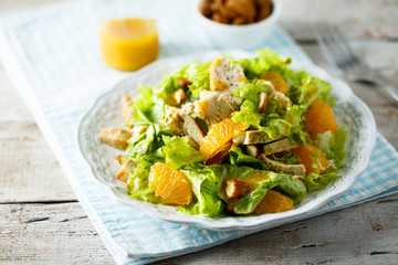 Homemade chicken salad with orange and almond