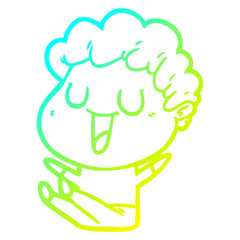 cold gradient line drawing laughing cartoon man