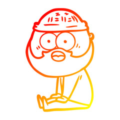 warm gradient line drawing cartoon bearded man sitting