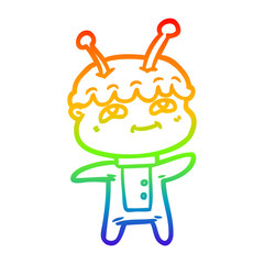 rainbow gradient line drawing friendly cartoon spaceman