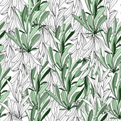 Naklejka na ściany i meble Light background from white and green leaves. Natural texture for fabrics, tiles. Vector ornament.