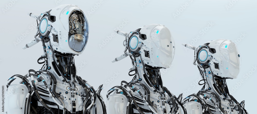 Poster three modifications of robot pilot. 3d rendering