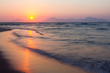 Sunset on a beach in Kos, Greece.