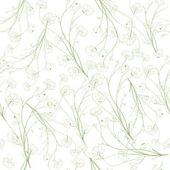 Summer light background of contour green colors. Spring botanical textures on a white background for cards, fabrics, invitations, greetings.
