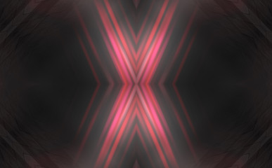 Dark abstract futuristic background. Neon lines glow. Neon lines, shapes. Red glow
