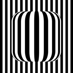 black and white lines with shape in center. Optical illusion