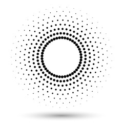 Halftone round as icon or background. Black abstract vector circle frame with dots as logo or emblem.