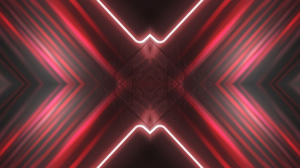 Dark abstract futuristic background. Neon lines glow. Neon lines, shapes. Red glow