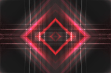 Dark abstract futuristic background. Neon lines glow. Neon lines, shapes. Red glow