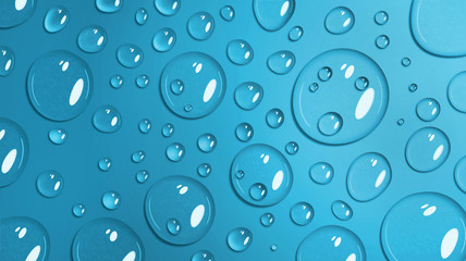 Drops of water on a light blue surface made in a realistic manner. The natural form , shadows and highlights