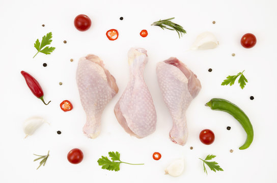 Raw Chicken Parts With Different Ingredients