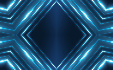 Dark abstract futuristic background. Neon lines glow. Neon lines, shapes. Blue glow