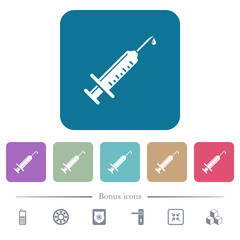 Syringe with drop flat icons on color rounded square backgrounds