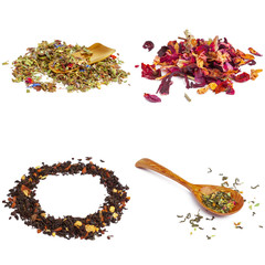 Collection of different teas isolated on white